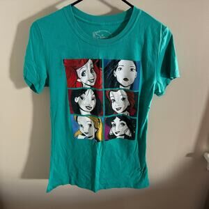 Disney Princess Collage Teal Short Sleeve T Shirt Size M